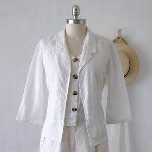 Vintage 80's Eber White Eyelet Lace Blazer/Lightweight Jacket/Open Front
